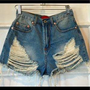 High waisted ripped jean shorts